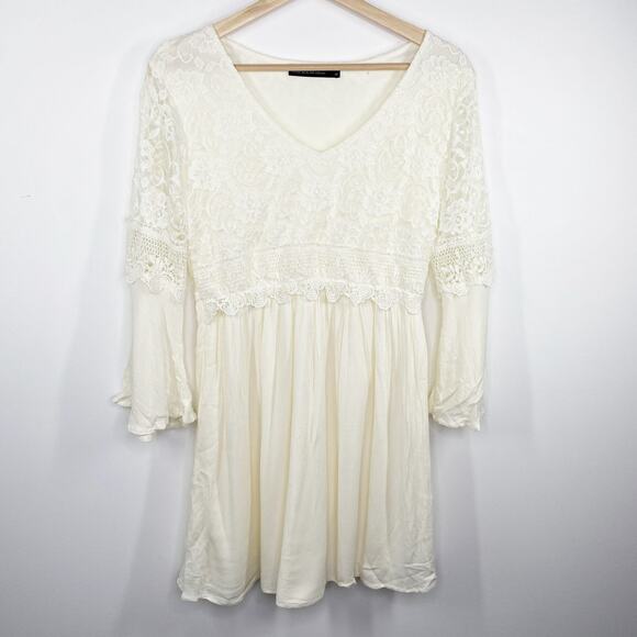Zanzea Collections Cream Off-White Lace Detail Mini Dress Women's Size Medium M - Picture 1 of 10